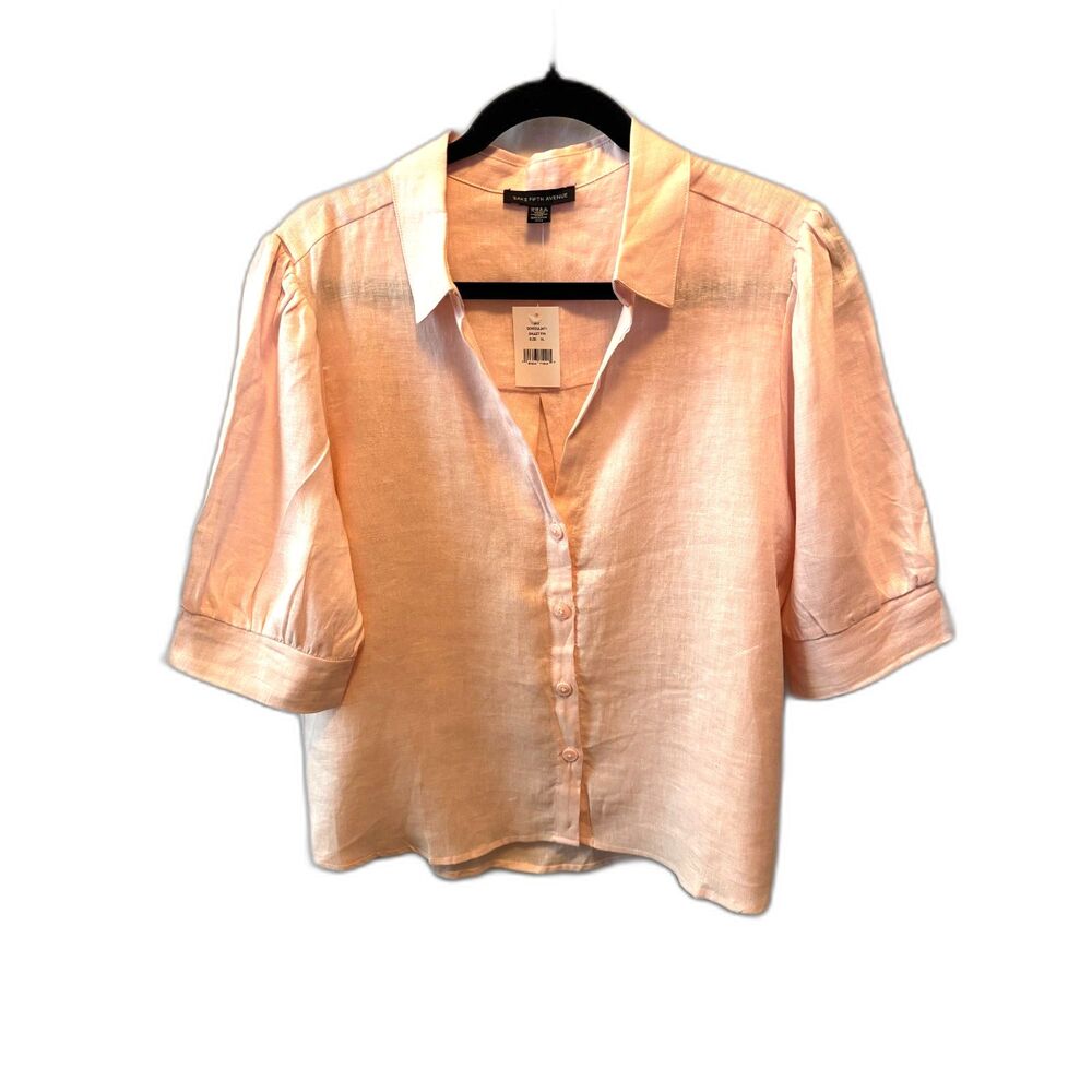 Saks Fifth Avenue Pale Pink Button-Front Linen Blouse - Picture 2 of 4